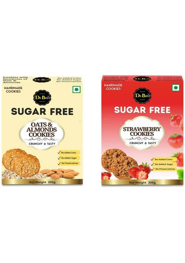 De Best Sugar Free Oats & Almonds And Strawberry Cookies Tasty Crunchy 400G Biscuit (2 X 200 G)