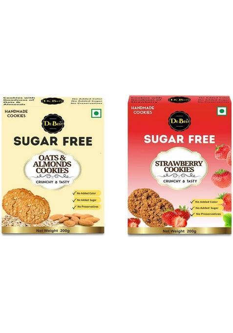 De Best Sugar Free Oats & Almonds And Strawberry Cookies Tasty Crunchy 400G Biscuit (2 X 200 G)