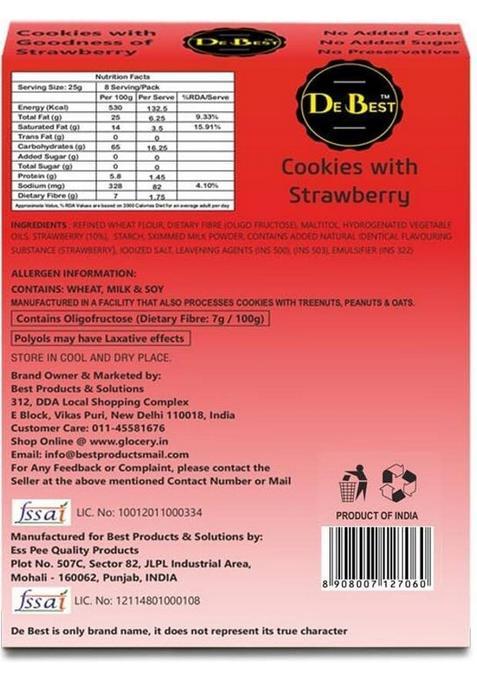 De Best Sugar Free Oats & Almonds And Strawberry Cookies Tasty Crunchy 400G Biscuit (2 X 200 G)