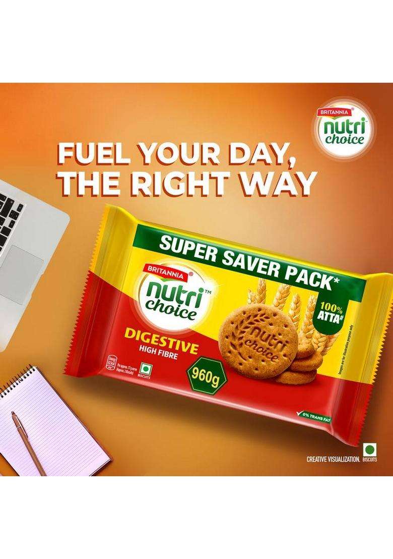 Britannia Nutrichoice Digestive High Fiber Biscuit (5 X 192 G) - Indya