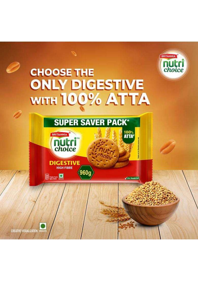 Britannia Nutrichoice Digestive High Fiber Biscuit (5 X 192 G) - Indya