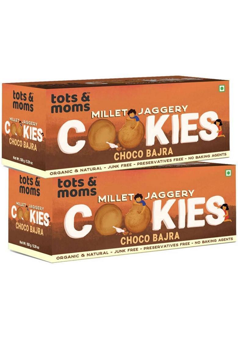 Tots And Moms Healthy & Nutritious Millet Jaggery Cookies For Kids Adults | Choco Bajra Biscuit (2 X 150 G)