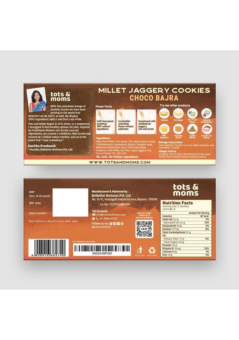 Tots And Moms Healthy & Nutritious Millet Jaggery Cookies For Kids Adults | Choco Bajra Biscuit (2 X 150 G)
