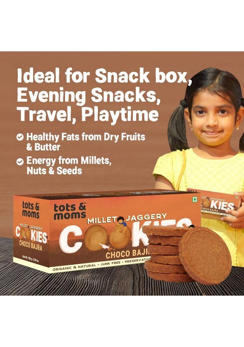 Tots And Moms Healthy & Nutritious Millet Jaggery Cookies For Kids Adults | Choco Bajra Biscuit (2 X 150 G)