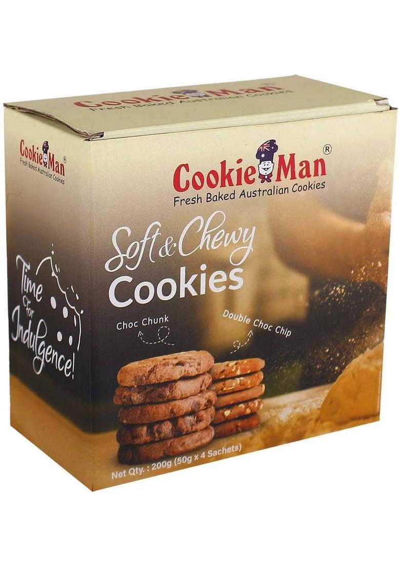 Cookieman Soft & Chewy Chocolate Cookies | 50G X 4 Choc Chunk Double Choco Chip Biscuit (4 50 Kg)