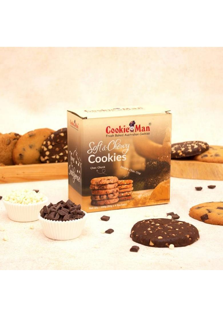 Cookieman Soft & Chewy Chocolate Cookies | 50G X 4 Choc Chunk Double Choco Chip Biscuit (4 50 Kg)