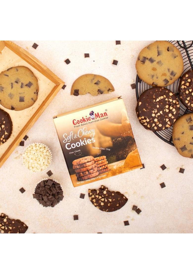 Cookieman Soft & Chewy Chocolate Cookies | 50G X 4 Choc Chunk Double Choco Chip Biscuit (4 50 Kg)