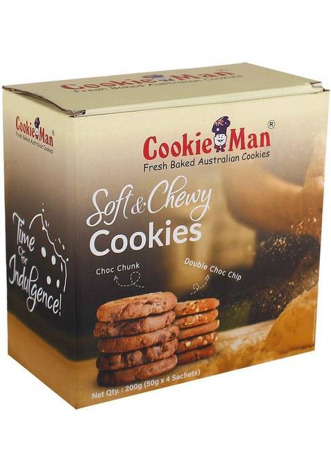 Cookieman Soft & Chewy Chocolate Cookies | 50G X 4 Choc Chunk Double Choco Chip Biscuit (4 50 Kg)