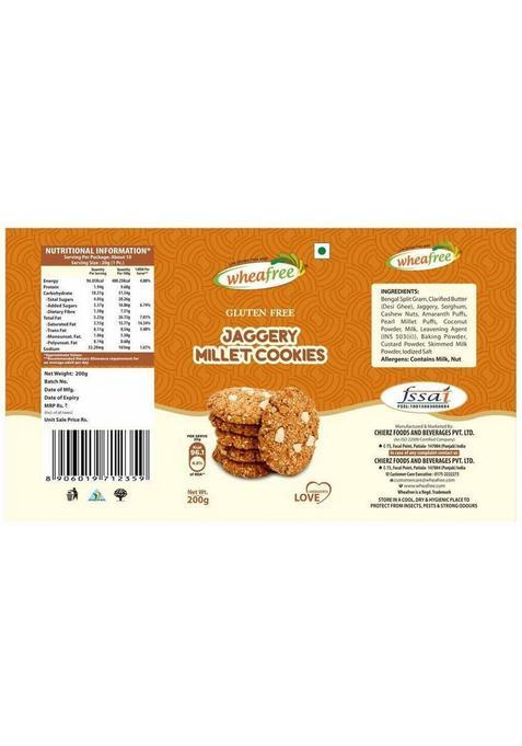 Wheafree Gluten Free Jaggery Millet Cookies (Pack Of 2-200G Each) With Legumes & Nuts Biscuit (2 X 200 G)