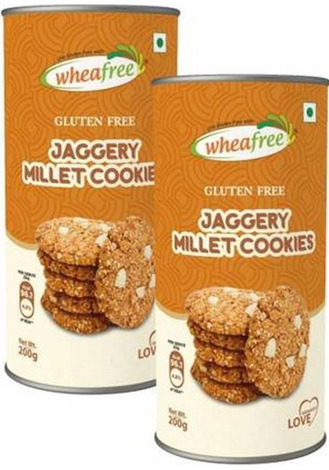 Wheafree Gluten Free Jaggery Millet Cookies (Pack Of 2-200G Each) With Legumes & Nuts Biscuit (2 X 200 G)
