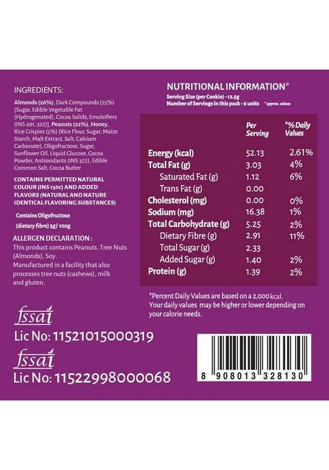 Open Secret Choco Almond 6 Guilt-Free Nutty Cookies Biscuit (75 G)