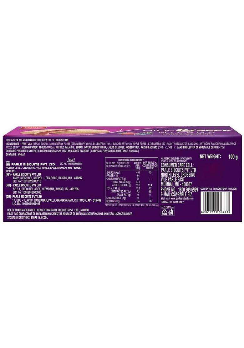 Parle Hide N Seek Milano Cf Mixberry Biscotti Biscuit (100 G) - Indya