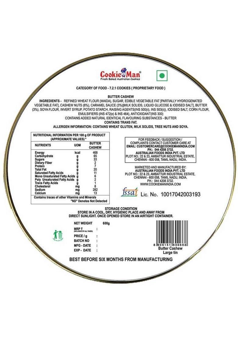 Cookieman Butter Cashew Cookies In Tin Box Biscuit (600 G)