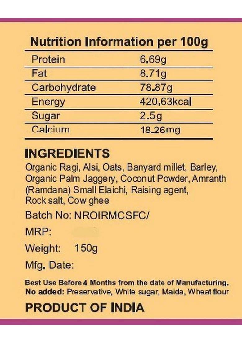 Grandmaa Millets Ragi Desi Cow Ghee Sugar Free Cookies, High Fiber Delicious Cookies Biscuit (150 G)