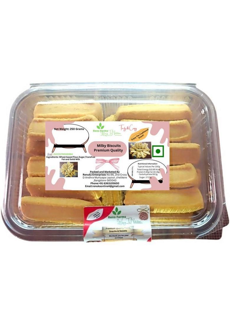 Rens Farms Baked Delight Hand Rolled Premium Milk Cookies Biscuit (250 G)