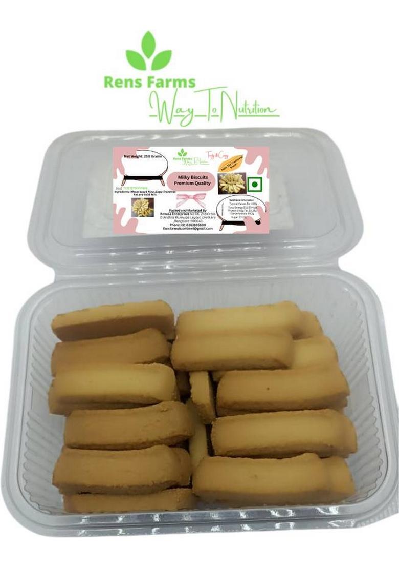 Rens Farms Baked Delight Hand Rolled Premium Milk Cookies Biscuit (250 G)