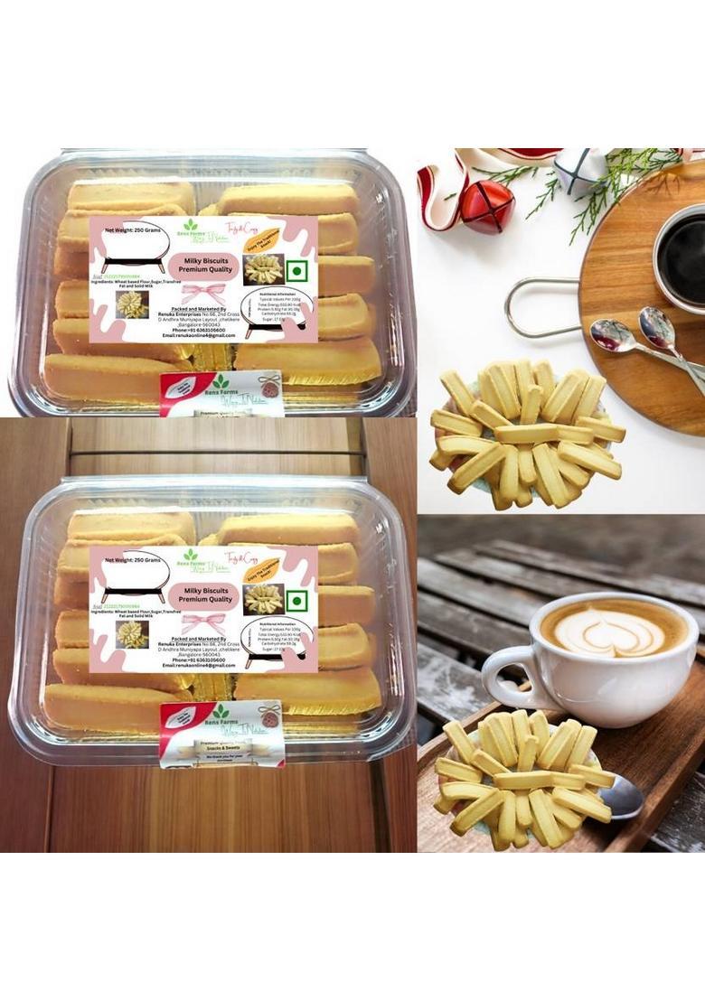 Rens Farms Baked Delight Hand Rolled Premium Milk Cookies Biscuit (250 G)