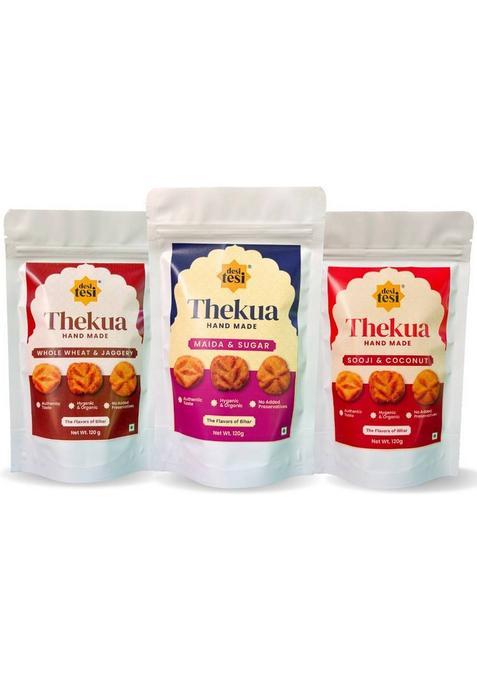 Desi Tesi Traditional Thekua 3-Flavour Pack | Homemade Bihari Sweet Snack Cookies Biscuit (3 X 120 G)
