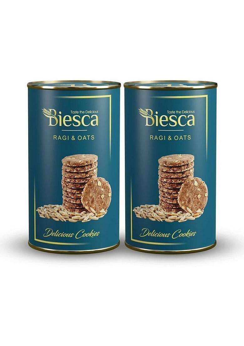 Biesca Ragi & Oats Cookies With Organic Flour, Jumbo Oats, Butter And Milk Biscuit (2 X 180 G) - Indya