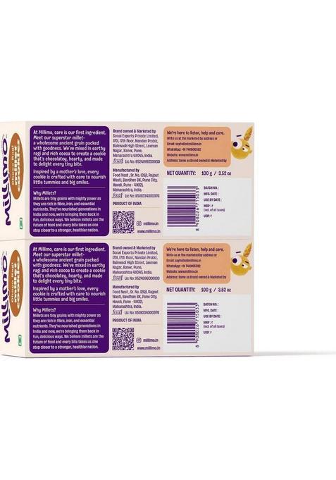 Millimo Healthy Millet Cookies Choco Ragi | High Protein & Fibre Biscuit (2 X 100 G)