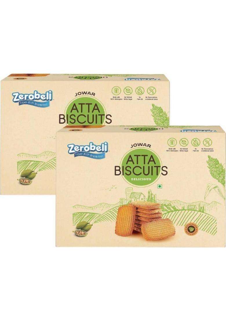 Zerobeli Jowar Atta Biscuits Elaichi Flavour | Made With 100% Wholegrain, No Preservative Bakery Biscuit (2 X 375 G) - Indya