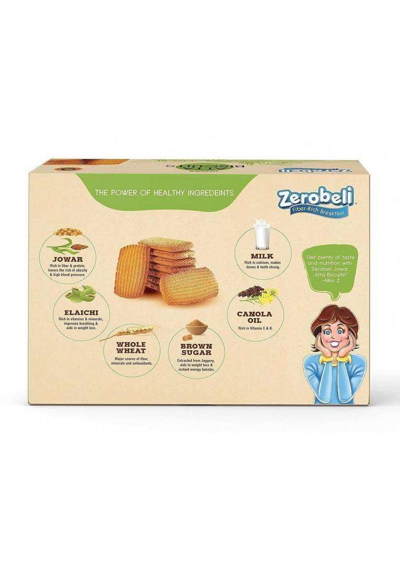 Zerobeli Jowar Atta Biscuits Elaichi Flavour | Made With 100% Wholegrain, No Preservative Bakery Biscuit (2 X 375 G) - Indya