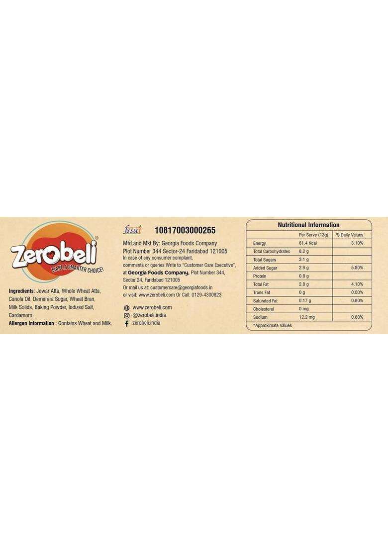 Zerobeli Jowar Atta Biscuits Elaichi Flavour | Made With 100% Wholegrain, No Preservative Bakery Biscuit (2 X 375 G) - Indya