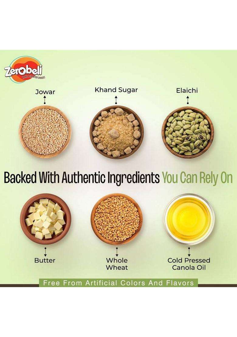 Zerobeli Jowar Atta Biscuits Elaichi Flavour | Made With 100% Wholegrain, No Preservative Bakery Biscuit (2 X 375 G) - Indya