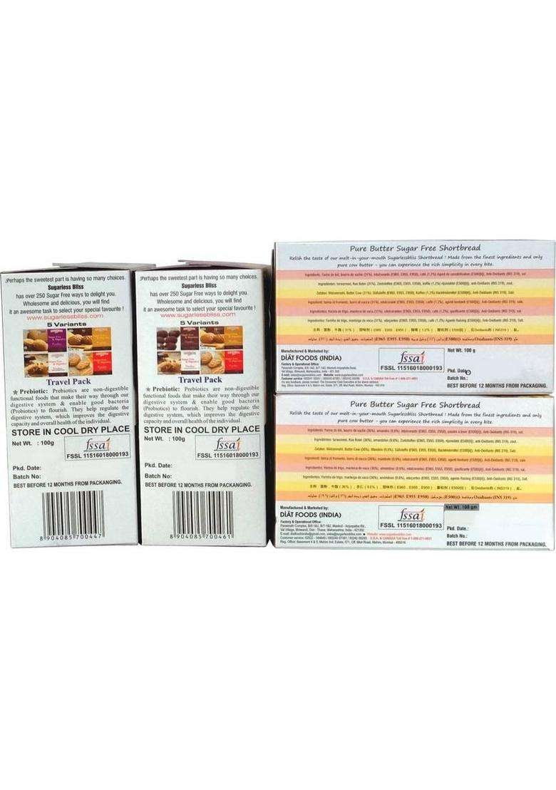 Sugarless Bliss Sugar Free &Digestive Cookies And Pure Cow Butter Shortbead -4X100Gm Biscuit (4 X 100 G) - Indya