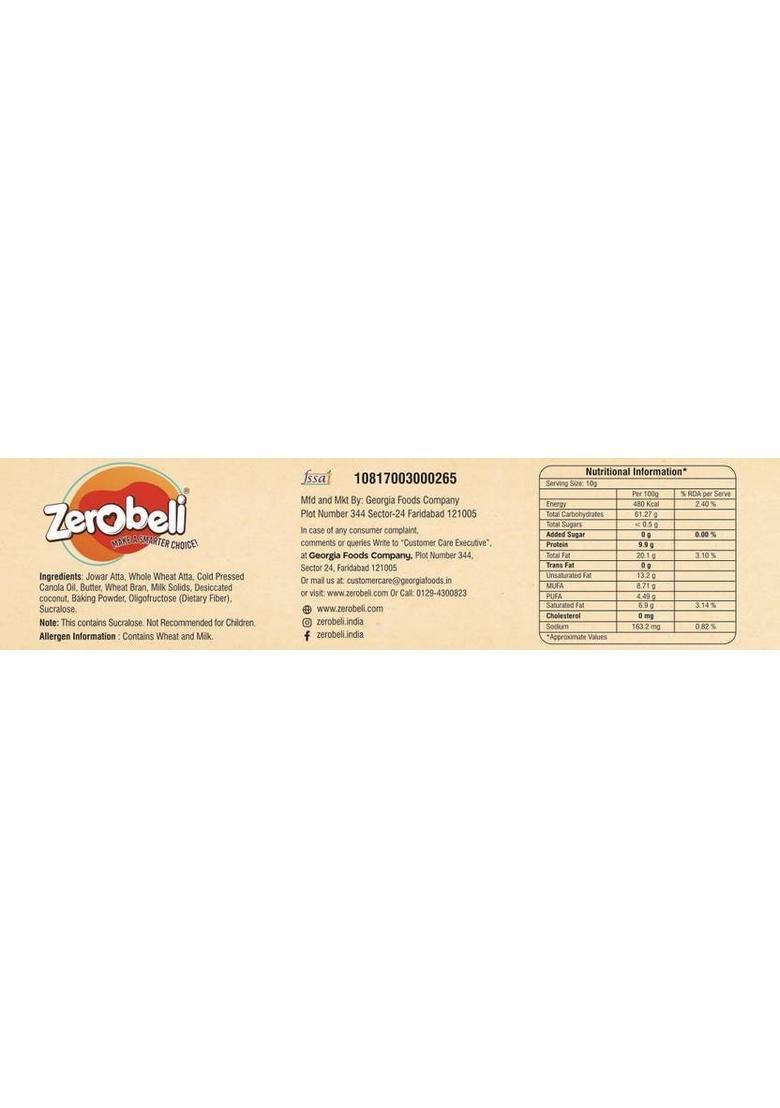 Zerobeli Sugar Free Jowar Atta Cookies | No Maida And Palm Oil Diabetic Friendly Bakery Biscuit (325 G)