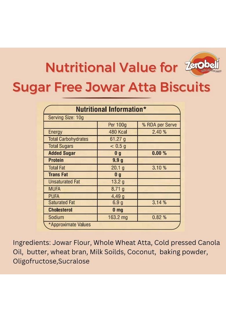 Zerobeli Sugar Free Jowar Atta Cookies | No Maida And Palm Oil Diabetic Friendly Bakery Biscuit (325 G)