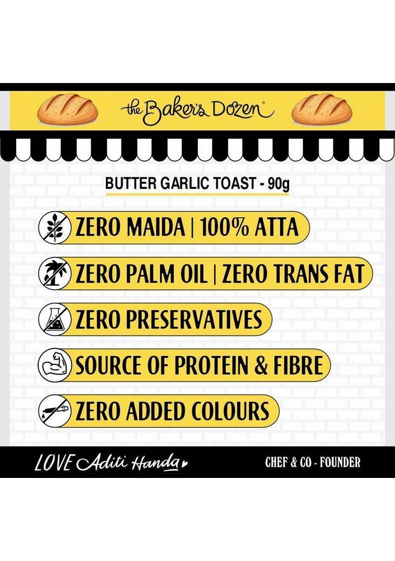 The Baker'S Dozen Zero Maida Butter Garlic Toast | Baked Snack Healthy Munching Flavored Rusk (90 G)