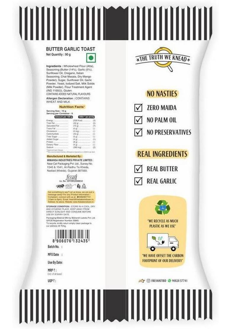 The Baker'S Dozen Zero Maida Butter Garlic Toast | Baked Snack Healthy Munching Flavored Rusk (90 G)