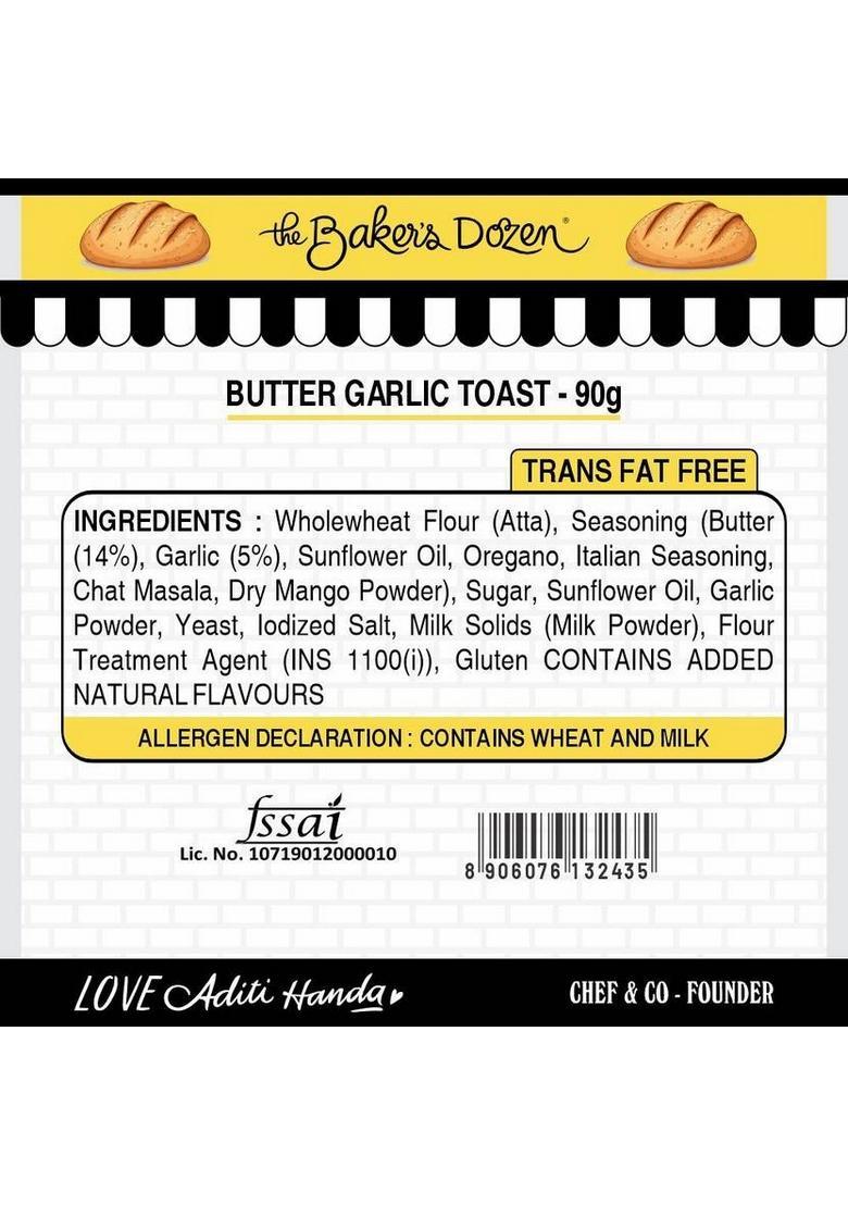 The Baker'S Dozen Zero Maida Butter Garlic Toast | Baked Snack Healthy Munching Flavored Rusk (90 G)