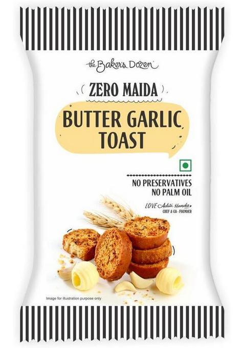 The Baker'S Dozen Zero Maida Butter Garlic Toast | Baked Snack Healthy Munching Flavored Rusk (90 G)