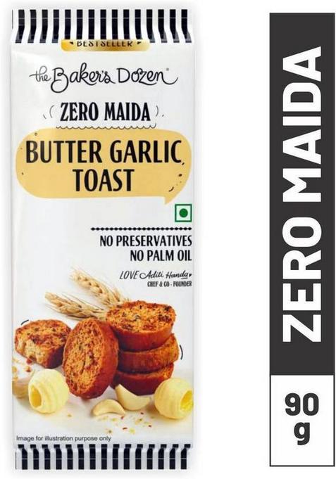 The Baker'S Dozen Zero Maida Butter Garlic Toast | Baked Snack Healthy Munching Flavored Rusk (90 G)