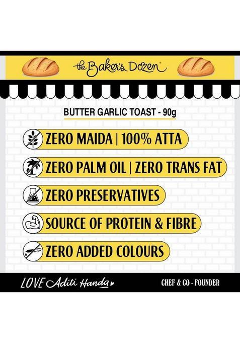 The Baker'S Dozen Zero Maida Butter Garlic Toast | Baked Snack Healthy Munching Flavored Rusk (90 G)