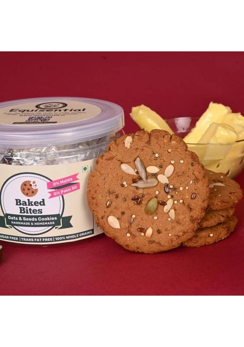 Equisential Baked Bites Oats & Seeds Cookies | Jaggery No Maida, Sugar, Palm Oil 250G Biscuit (250 G)