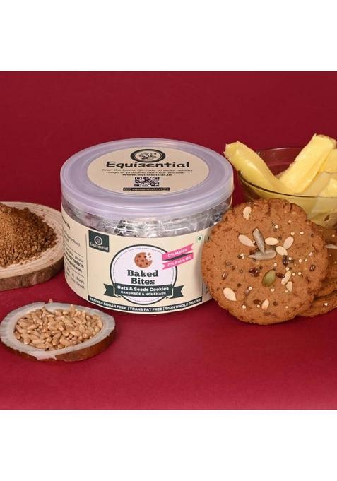 Equisential Baked Bites Oats & Seeds Cookies | Jaggery No Maida, Sugar, Palm Oil 250G Biscuit (250 G)