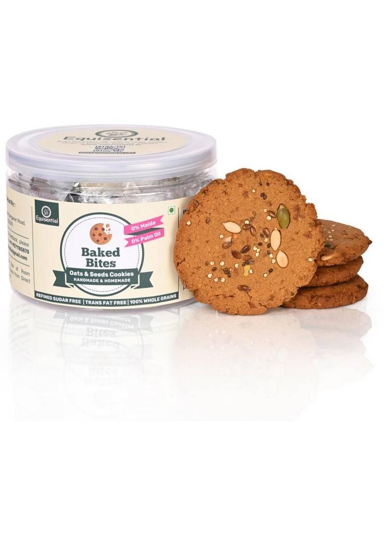 Equisential Baked Bites Oats & Seeds Cookies | Jaggery No Maida, Sugar, Palm Oil 125G Biscuit (125 G)