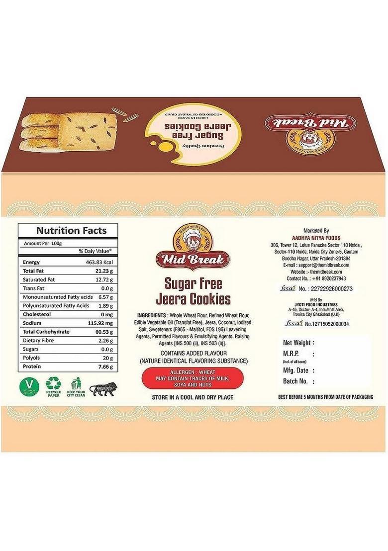 Midbreak Sugar Free Jeera Biscuits, High Fiber, Gut-Friendly, Low Glycemic Index Biscuits Cookies Biscuit (300 G)