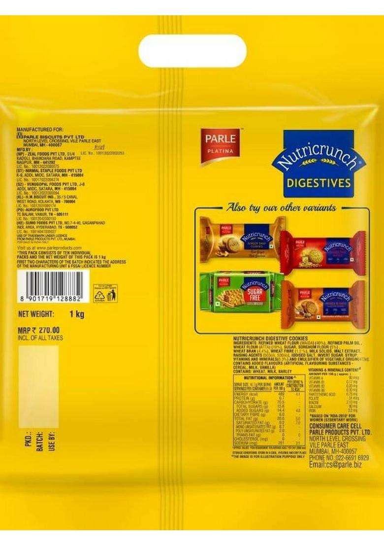 Parle Nutricrunch Classic Wheat Flour Digestive Cookies Biscuit (1000 G) - Indya