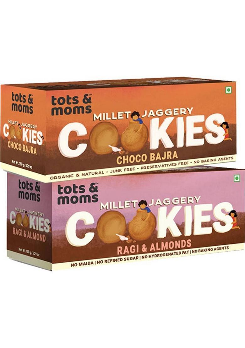 Tots And Moms Millet & Jaggery Biscuits | Ragi Almonds Choco Bajra Cookies Biscuit (2 X 150 G)