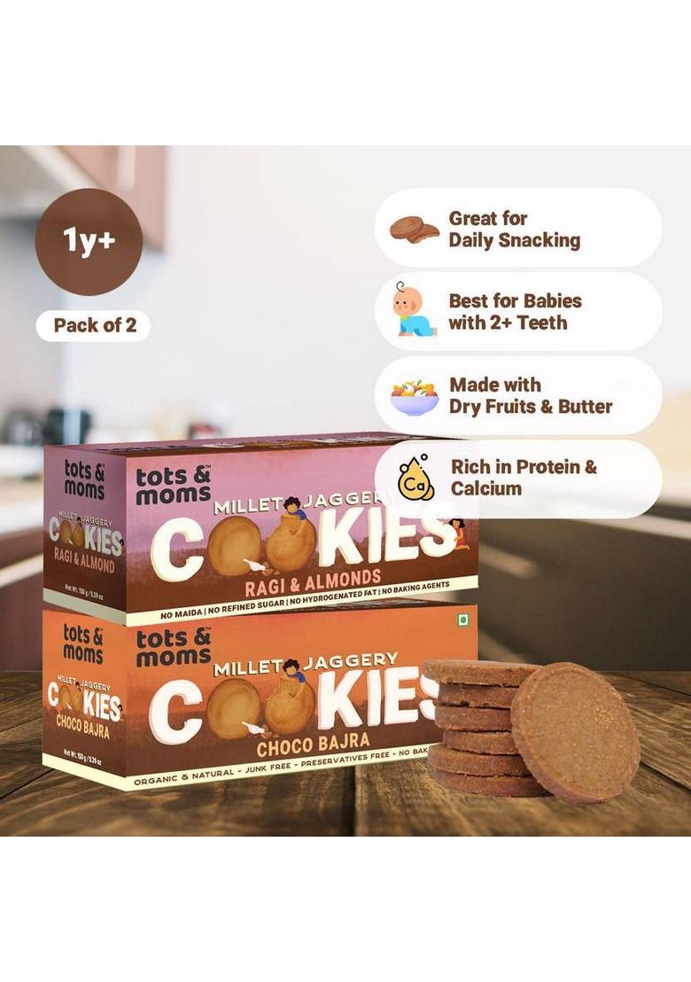 Tots And Moms Millet & Jaggery Biscuits | Ragi Almonds Choco Bajra Cookies Biscuit (2 X 150 G)