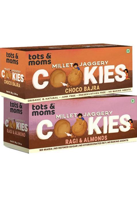 Tots And Moms Millet & Jaggery Biscuits | Ragi Almonds Choco Bajra Cookies Biscuit (2 X 150 G)