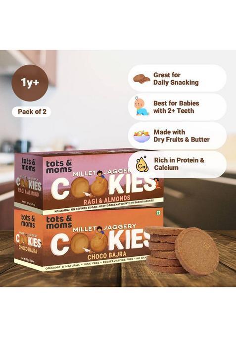Tots And Moms Millet & Jaggery Biscuits | Ragi Almonds Choco Bajra Cookies Biscuit (2 X 150 G)