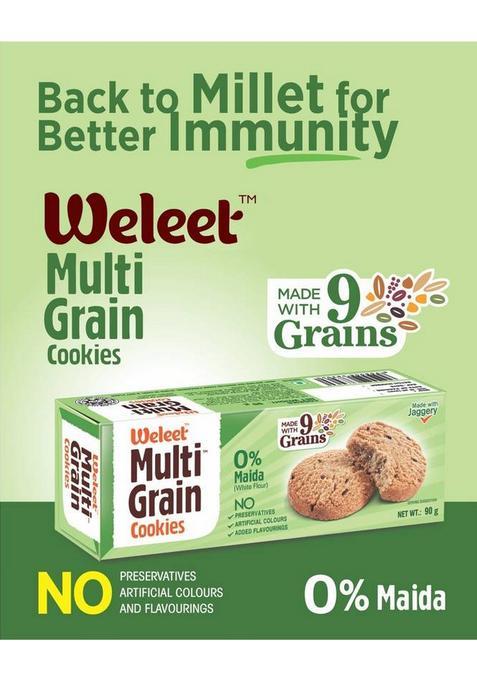 Weleet Natural Digestive Cookies Diabetic Friendly | Home, Office Snack (Multi Grain Cookies) Biscuit (4 X 90 G)