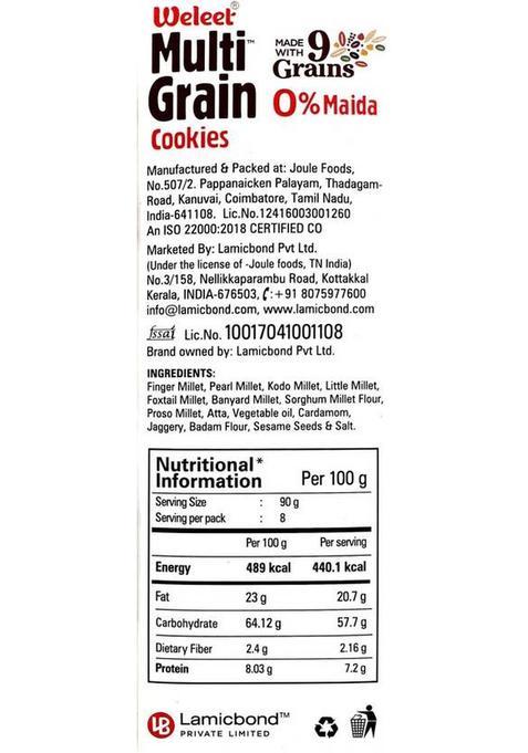 Weleet Natural Digestive Cookies Diabetic Friendly | Home, Office Snack (Multi Grain Cookies) Biscuit (4 X 90 G)