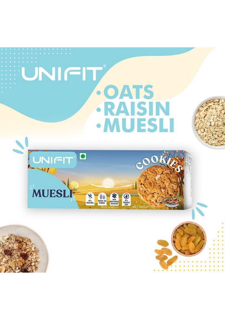Unifit Muesli Cookies With Oats | Breakfast Cereal No Maida & Added Sugar Biscuit (4 X 75 G)