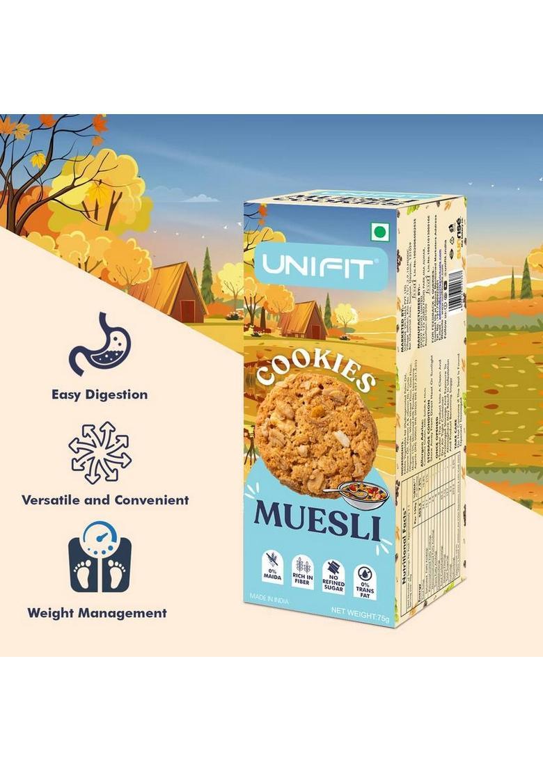 Unifit Muesli Cookies With Oats | Breakfast Cereal No Maida & Added Sugar Biscuit (4 X 75 G)
